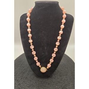 MCM Vintage Pink Moonglow Acrylic Sphere Bead Necklace Rondelles Pendant